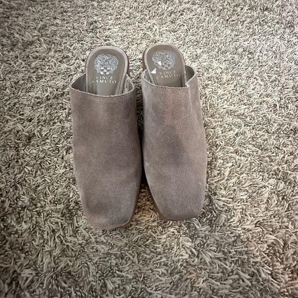 VINCE CAMUTO RIMINDEL PLATFORM CLOG WOMENS GRAY BROWN MULE HEELS LEATHER - Picture 2 of 6